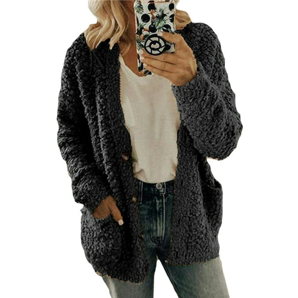 Women Fuzzy Fleece Pullover Coat Jackets Winter Warm Casual Plus Size Hooded Vintage Oversize Coats 